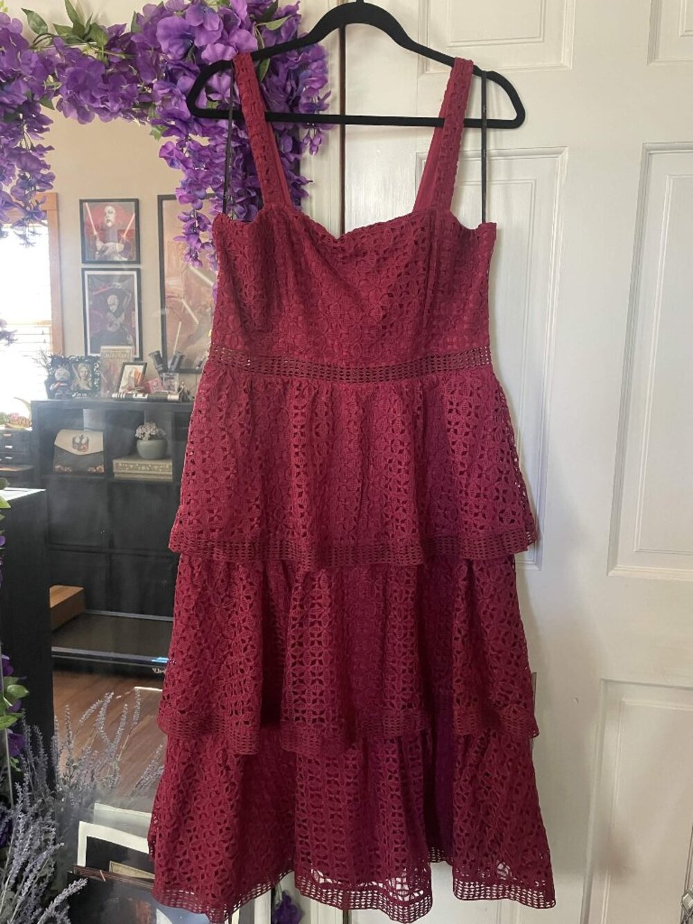 Lulu's Rosy Eyelet Midi Dress